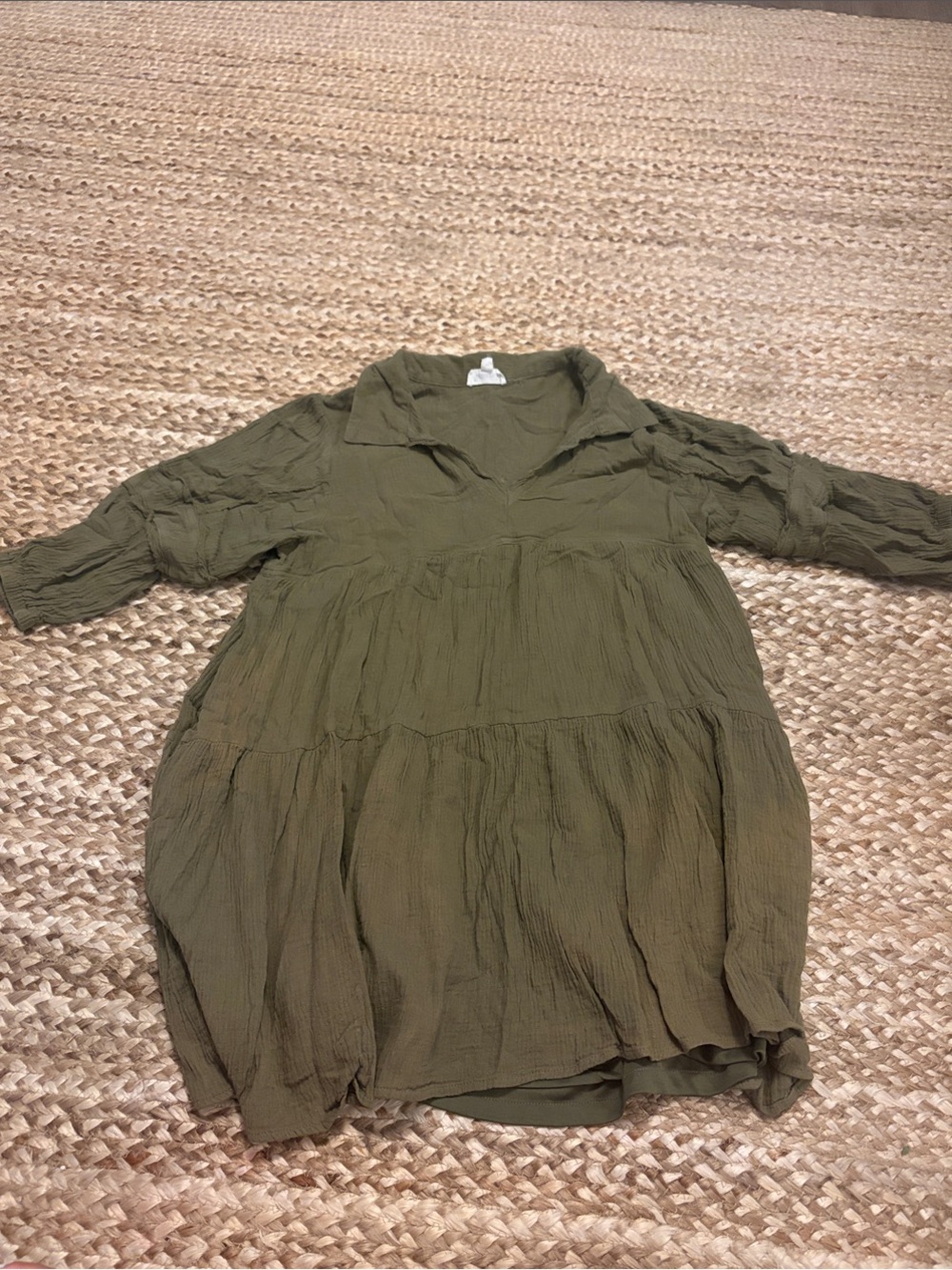 Olive Crinkle Tiered Dress